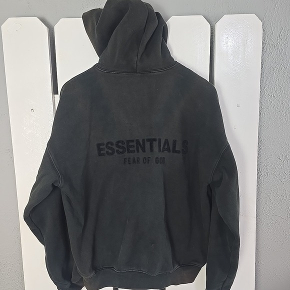 Fear of God Essentials Mens Pullover Hoodie Faded Small Black Sweatshirt - Picture 2 of 10